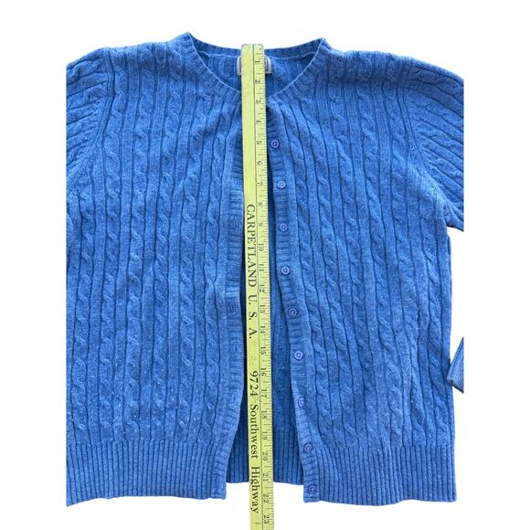 🌊 Vintage L.L. Bean Cable Knit Wool Blend Cardigan – Blue – Women’s M - Picture 4 of 5